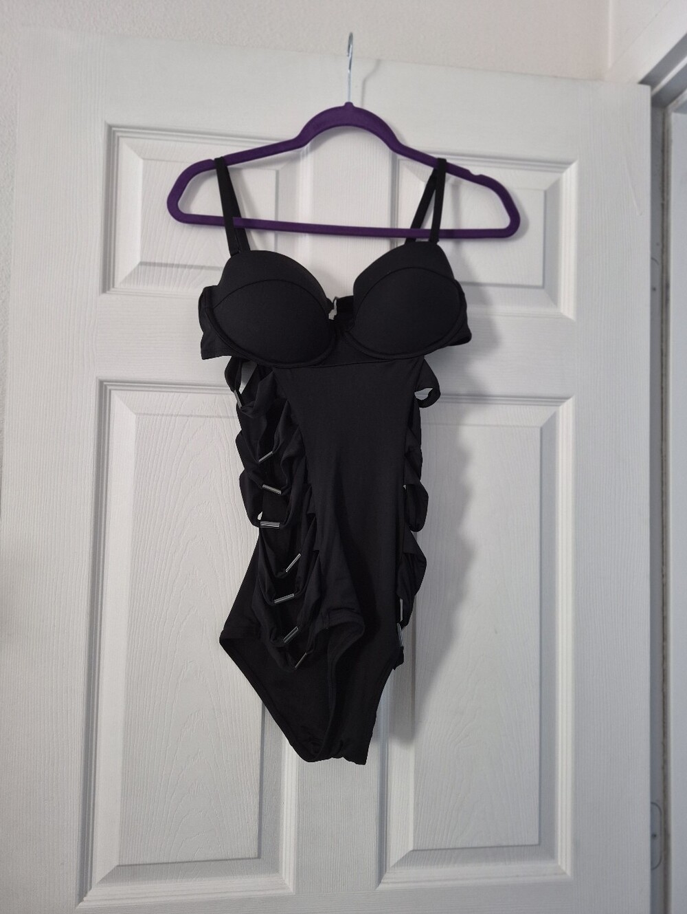 Victoria's Secret Black One-Piece Swimsuit with Side Beaded Cutouts